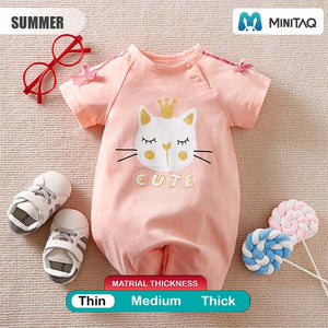 Cute Cat Pink Summer Cotton Baby Romper 2 - Minitaq baby kids clothes dress