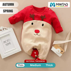 Reindeer Red Beige Cotton Baby Romper 2 - Minitaq baby kids clothes dress