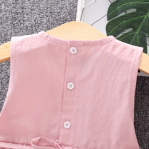 Flower Design Light Pink Sleeveless Cotton Frock For Girls - Minitaq baby kids clothes dress 