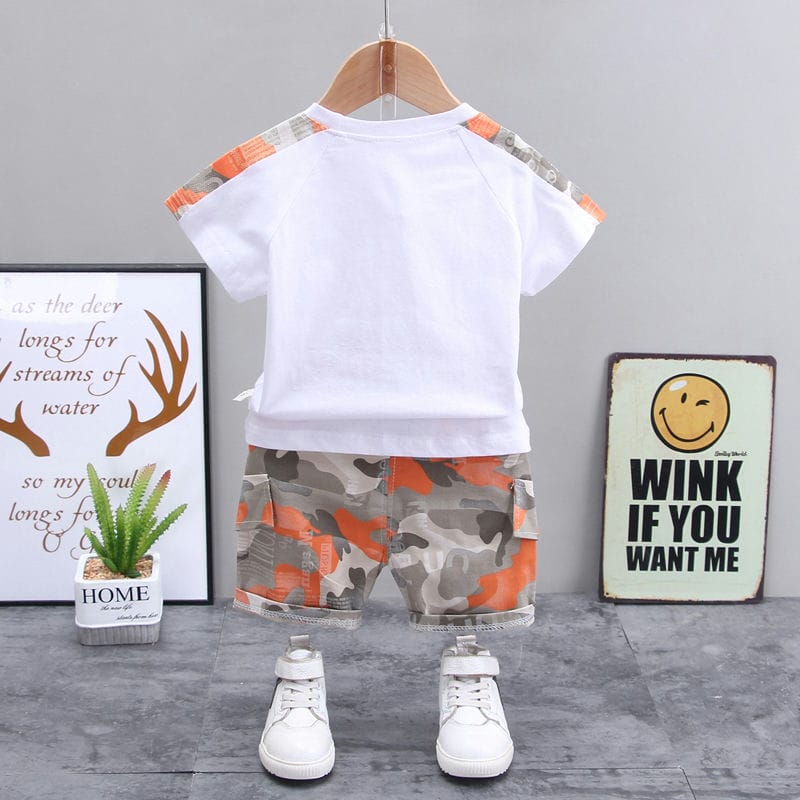 Army Style Shirt N Shorts Orange Accent 5 - Minitaq baby kids clothes dress