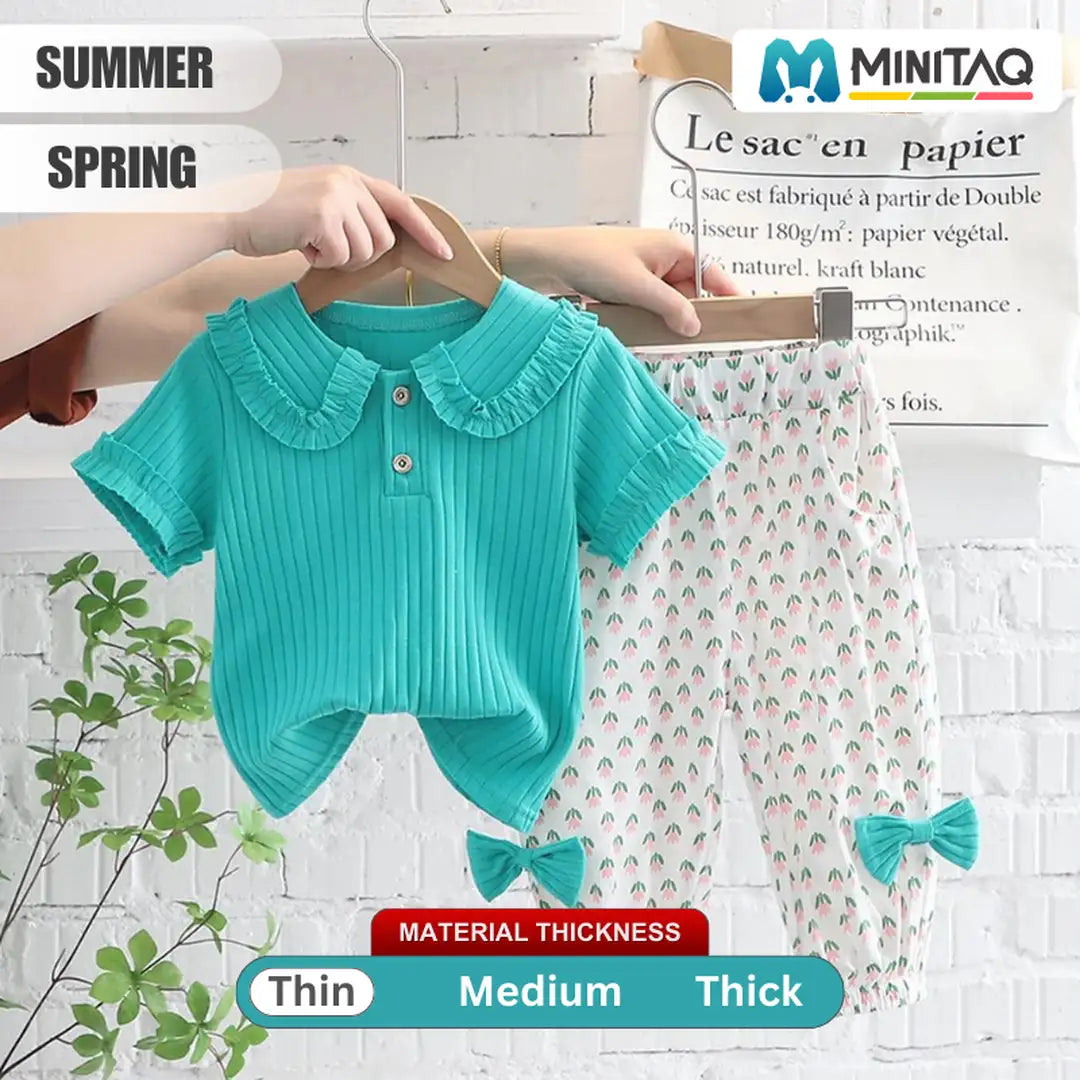 Ocean Color Top With White Patterned Pant For Kids 2 - Minitaq baby kids clothes dress