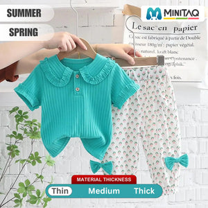 Ocean Color Top With White Patterned Pant For Kids 2 - Minitaq baby kids clothes dress