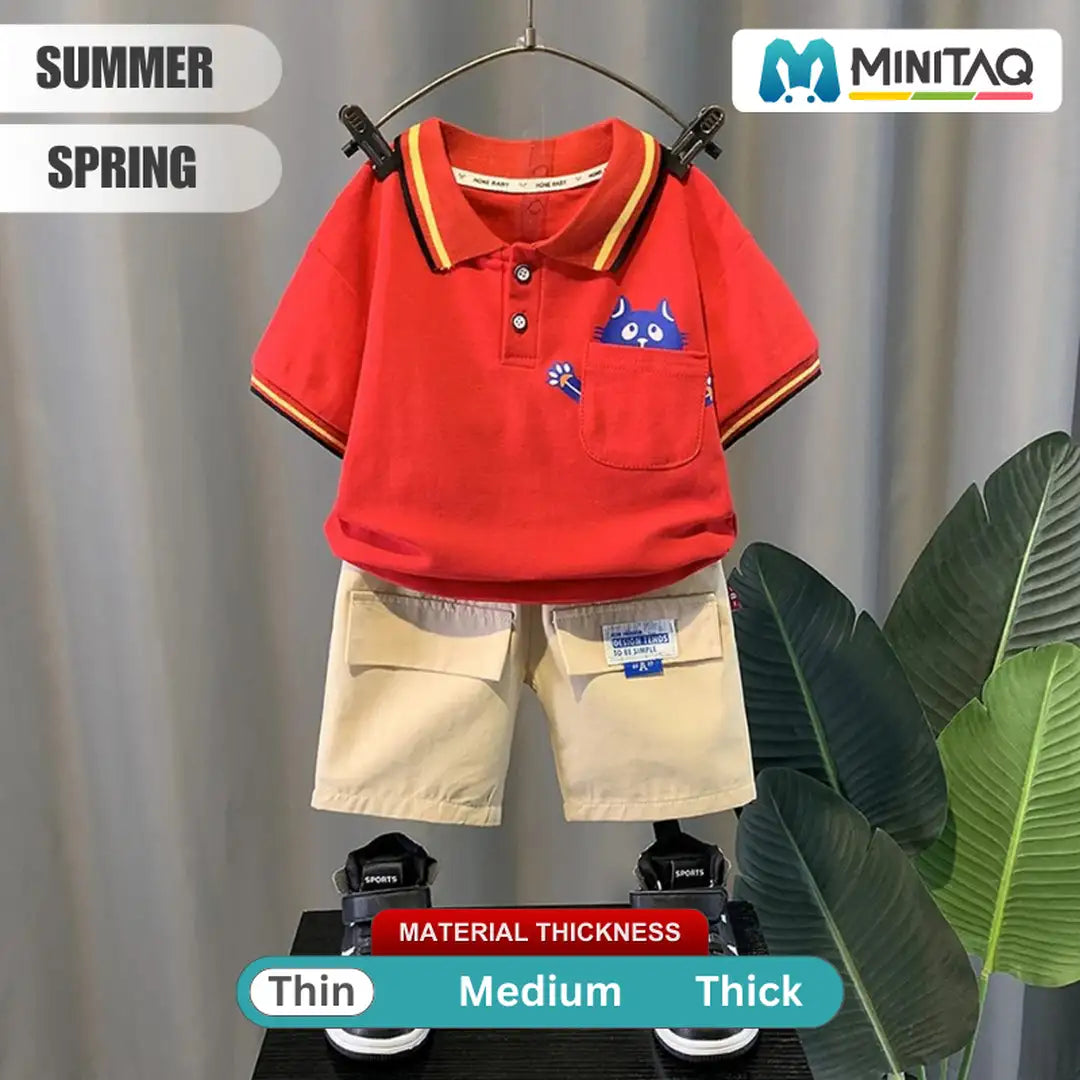 The Red Polo With Cotton Shorts For Kids 2pc Set 2 - Minitaq baby kids clothes dress