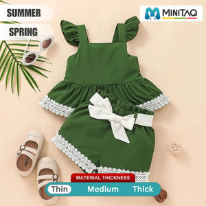 Green Sleeveless Top With Bottom Lace Shorts For Baby Girl 9 - Minitaq baby kids clothes dress