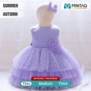 Purple Satin Layered Dress With Flower 2 - Minitaq baby kids clothes dress