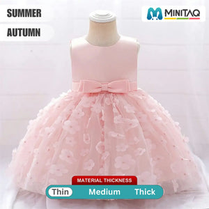 Peach Pink Net Flowers And Bow Lace Frock 2 - Minitaq baby kids clothes dress