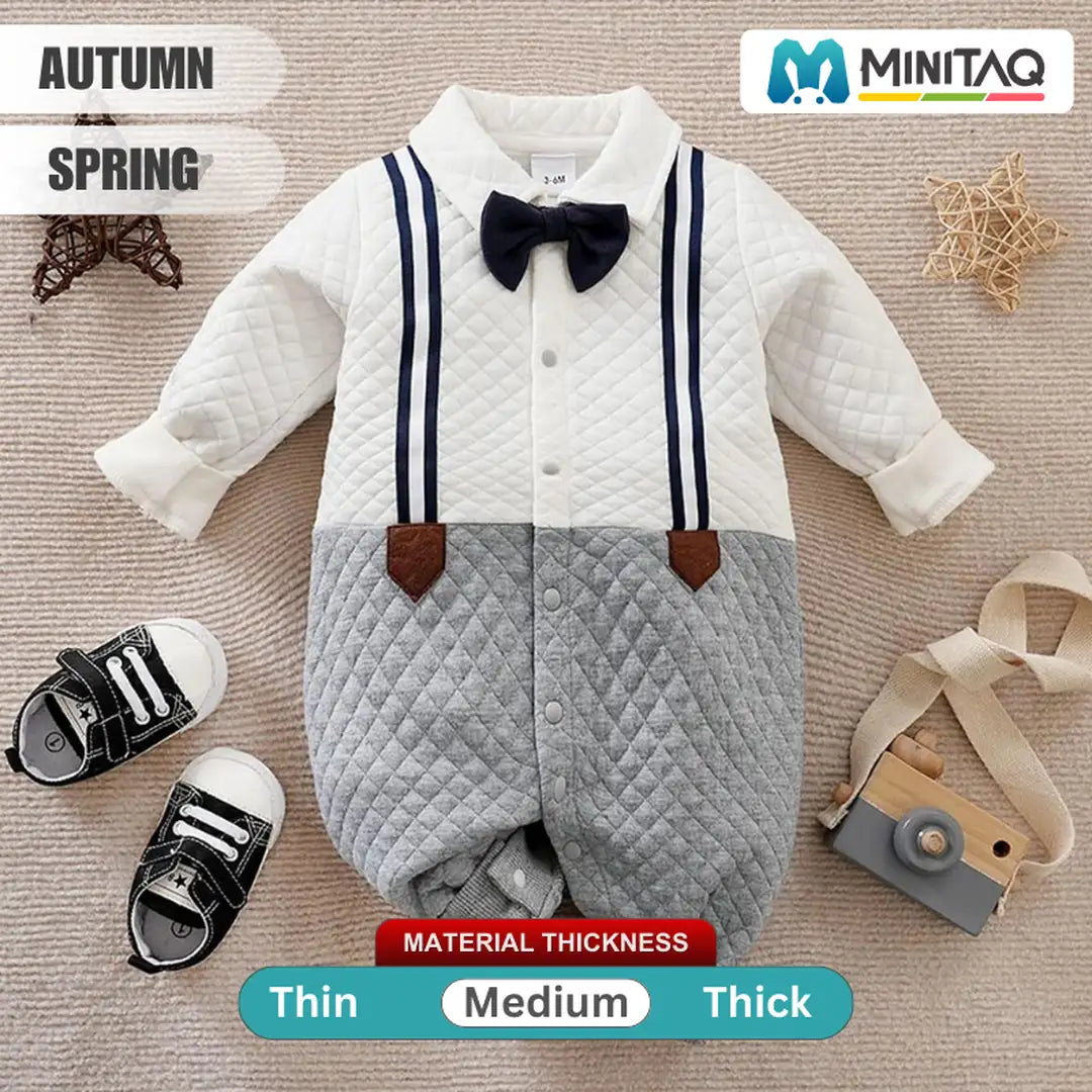 Gentleman Strap Style White And Gray Cotton Romper 2 - Minitaq baby kids clothes dress