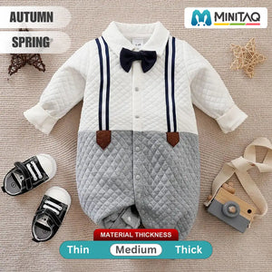 Gentleman Strap Style White And Gray Cotton Romper 2 - Minitaq baby kids clothes dress