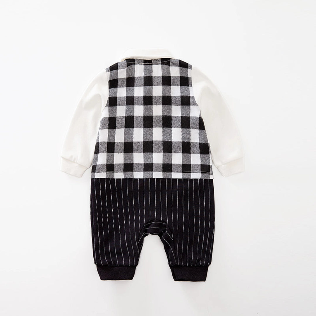 Formal Boy Checkered Wastcoat Romper With Red Bow 1 - Minitaq baby kids clothes dress