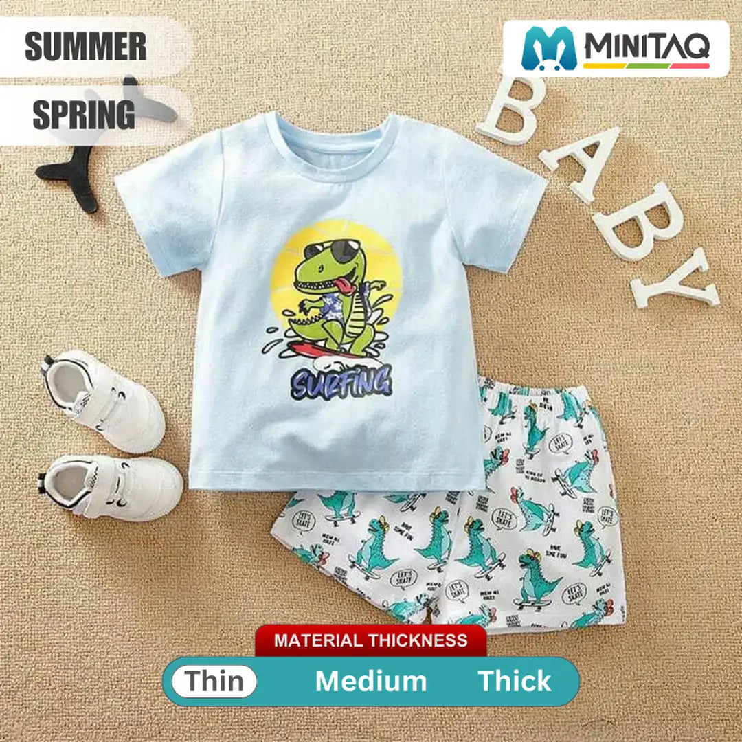 Dino Surfing T-Shirt N Shorts Summer 2pc Set 2 - Minitaq baby kids clothes dress