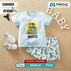 Dino Surfing T-Shirt N Shorts Summer 2pc Set 2 - Minitaq baby kids clothes dress