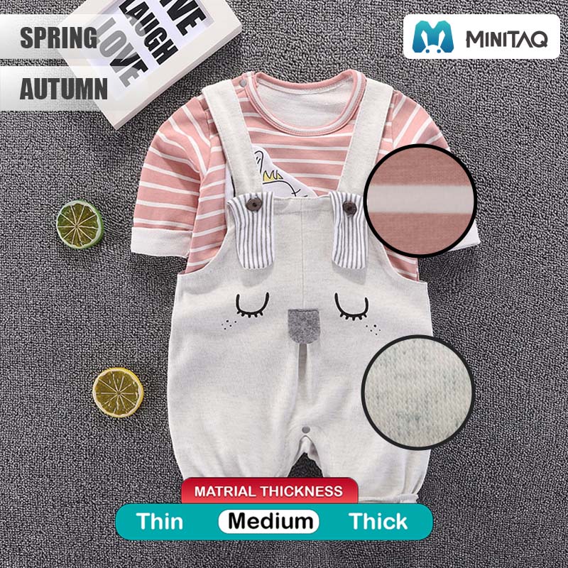 Muted Pink N White Gray Baby Dungaree 2 - Minitaq baby kids clothes dress