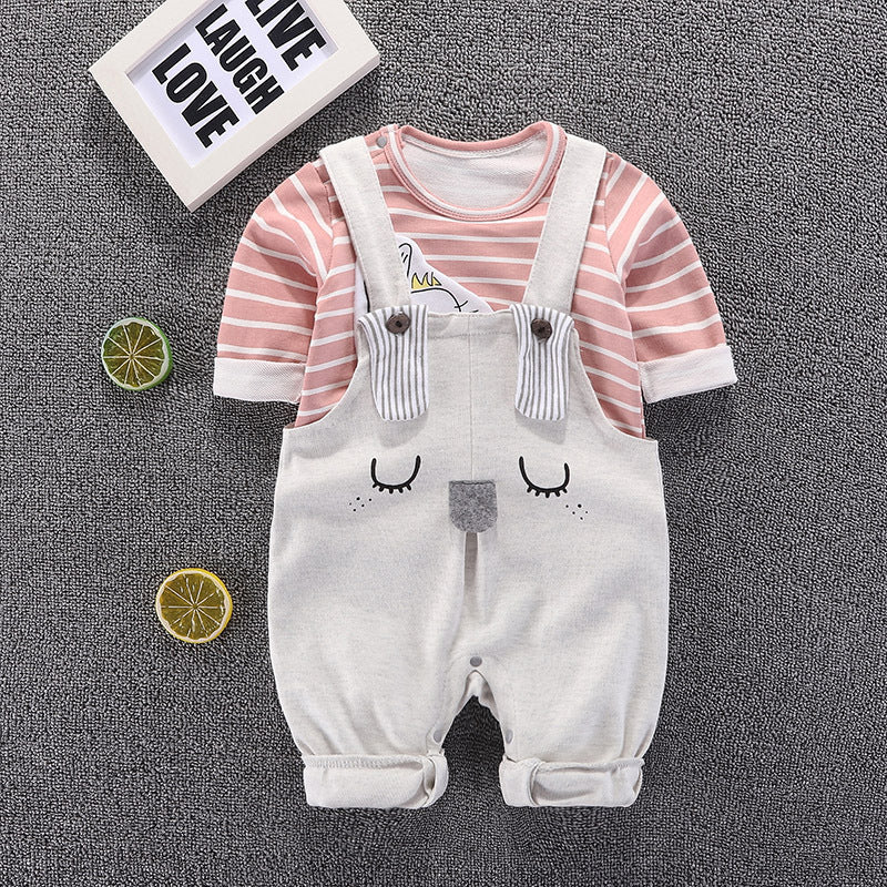 Muted Pink N White Gray Baby Dungaree 1 - Minitaq baby kids clothes dress