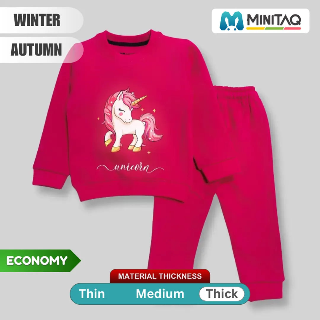 Cute Pink Unicorn Printed  - Winter 2 Pcs Set 1 - Minitaq baby kids clothes dress