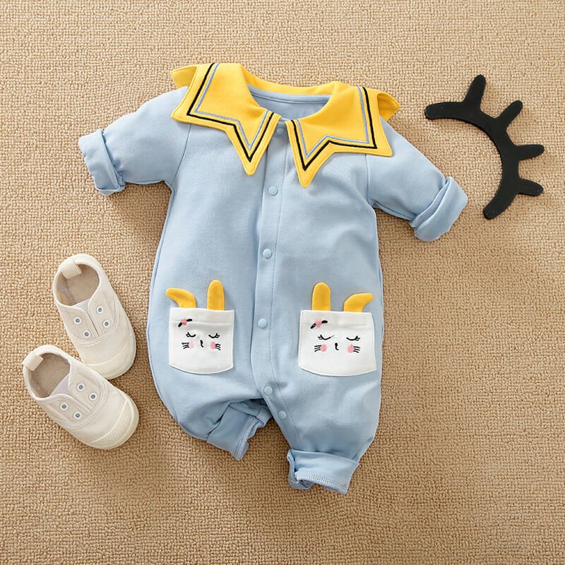 Blue Bunny Pockets Full Sleeves Romper 1 - Minitaq baby kids clothes dress