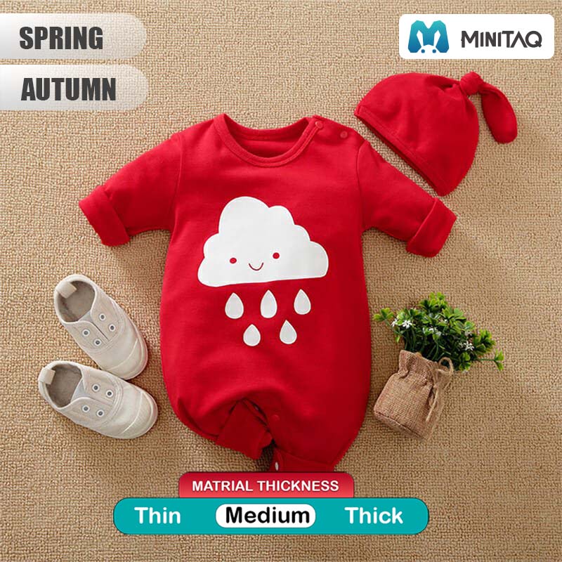 Red Rainy Cloud Unisex Romper With Cap 2 - Minitaq baby kids clothes dress