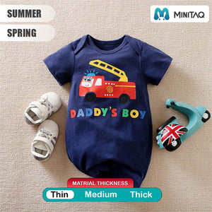 Firetruck Daddys Boy Blue Cotton Romper 2 - Minitaq baby kids clothes dress