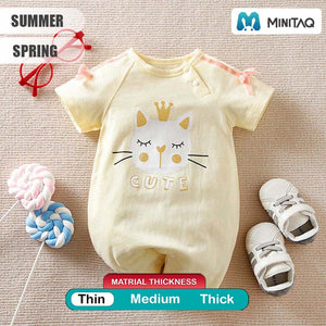 Cute Cat Yellow Summer Cotton Baby Romper 2 - Minitaq baby kids clothes dress