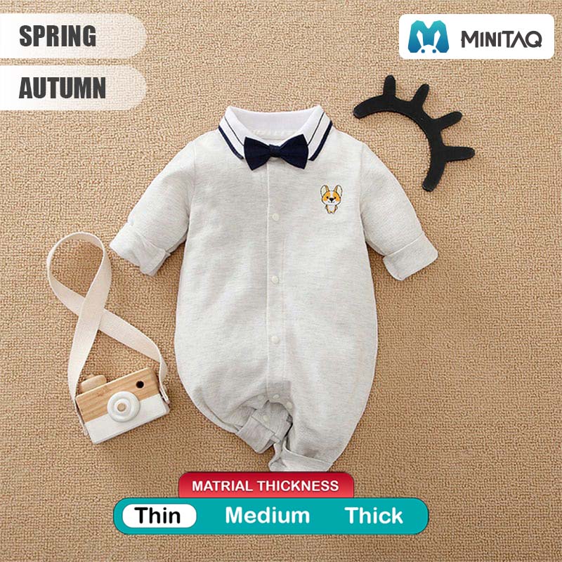 Casual Polo Gray Baby Romper With Bow Tie 2 - Minitaq baby kids clothes dress