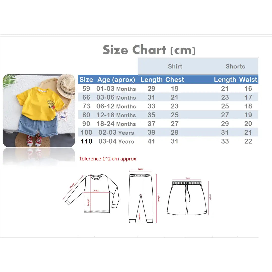 Yellow T-Shirt With Denim Blue Jeans Shorts For Children 8 - Minitaq baby kids clothes dress