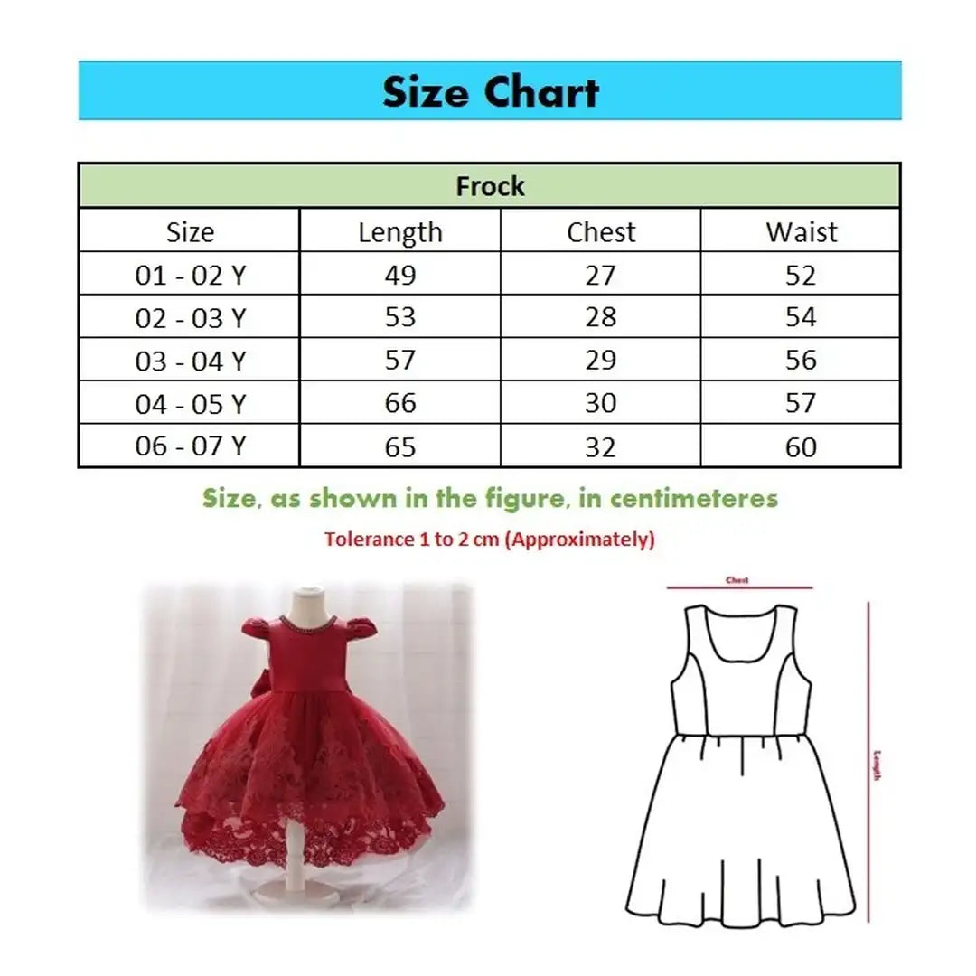 Red Embroided Pearl Neck Tailed Frock 10 - Minitaq baby kids clothes dress