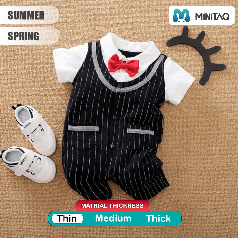 Formal Lines Baby Romper With Red Bow Tie 2 - Minitaq baby kids clothes dress