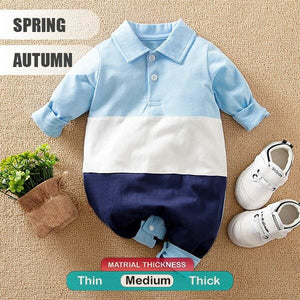 Blue Polo Style Full Sleeve Baby Romper 2 - Minitaq baby kids clothes dress