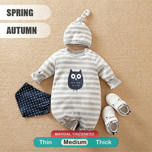 Owl Gray Romper With Cap And Bandana 2 - Minitaq baby kids clothes dress