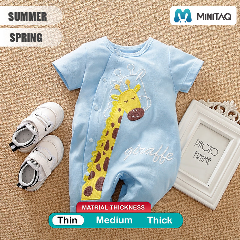 Giraffe Cotton Blue Baby Romper 2 - Minitaq baby kids clothes dress