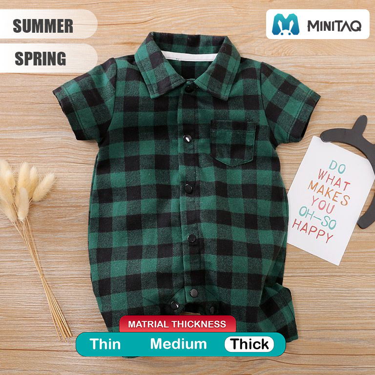 Green And Black Check Casual Romper 2 - Minitaq baby kids clothes dress