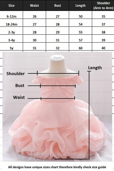 Women's Size Chart for Pink Tube Dress