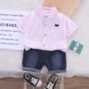Pink Lines Shirt With Jeans Short 2pc