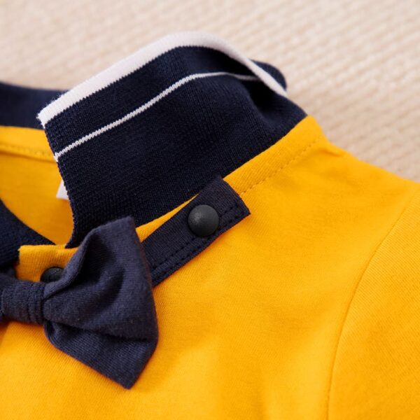 Yellow Variant Polo With Bow Tie Baby Romper