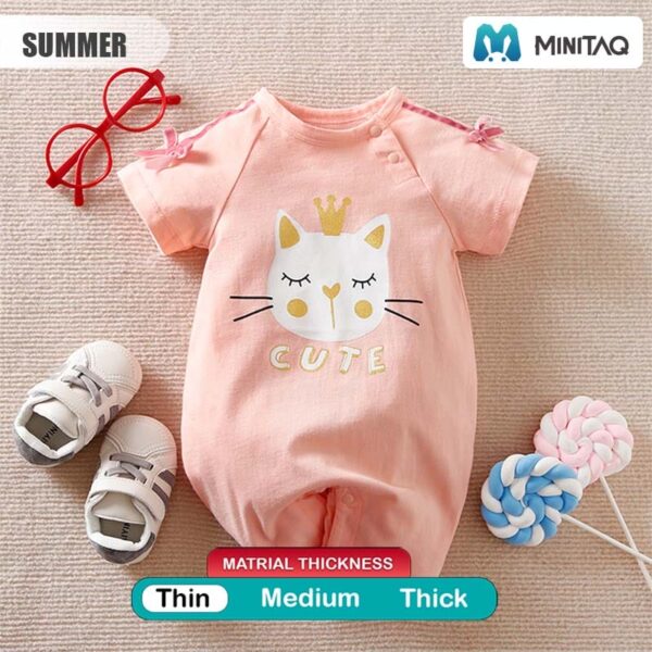 Cute Cat Pink Summer Cotton Baby Romper