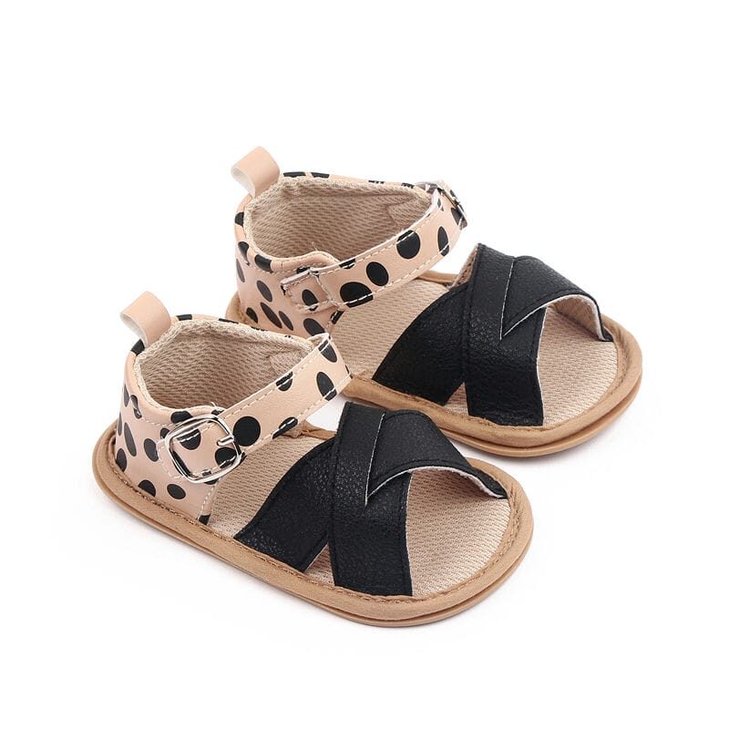 black n beige summer baby sandal with strap