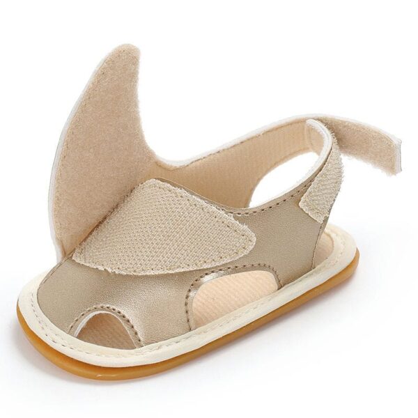 golden minimal style pu baby shoes with easy strap