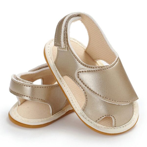 golden minimal style pu baby shoes with easy strap