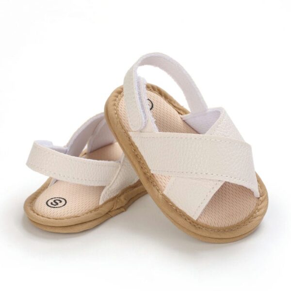 modern white pu baby shoes with back strap