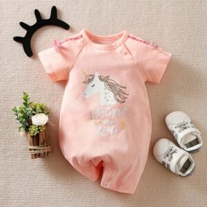 Cute pink unicorn baby girl half sleeves dress