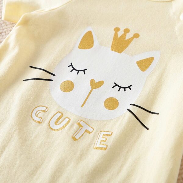 Cute Cat Yellow Summer Cotton Baby Romper