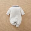 Casual Polo Gray Baby Romper With Bow Tie