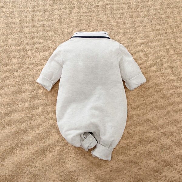 Casual Polo Gray Baby Romper With Bow Tie