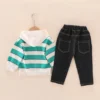 Green Lines Hooded Jumper With Black Jeans Pants 2pc Set