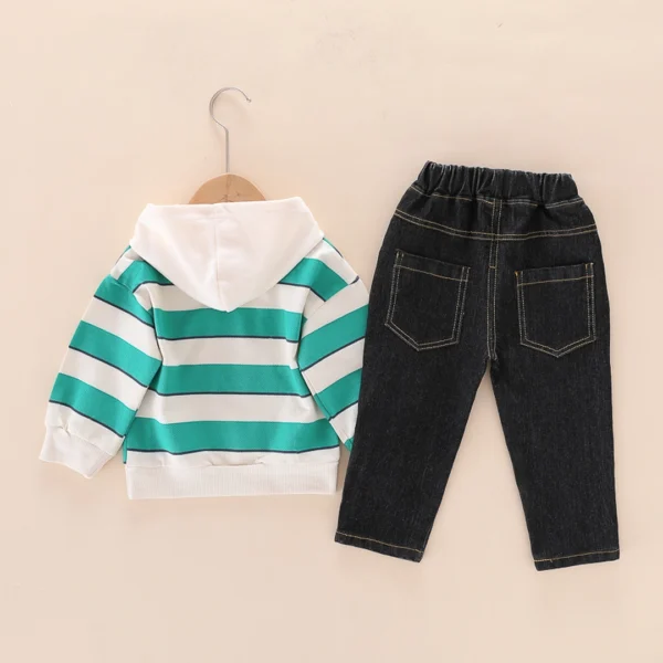Green Lines Hooded Jumper With Black Jeans Pants 2pc Set