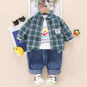 Casual Shirt With Inner T-Shirt N Blue Jeans Pants 3pc Set