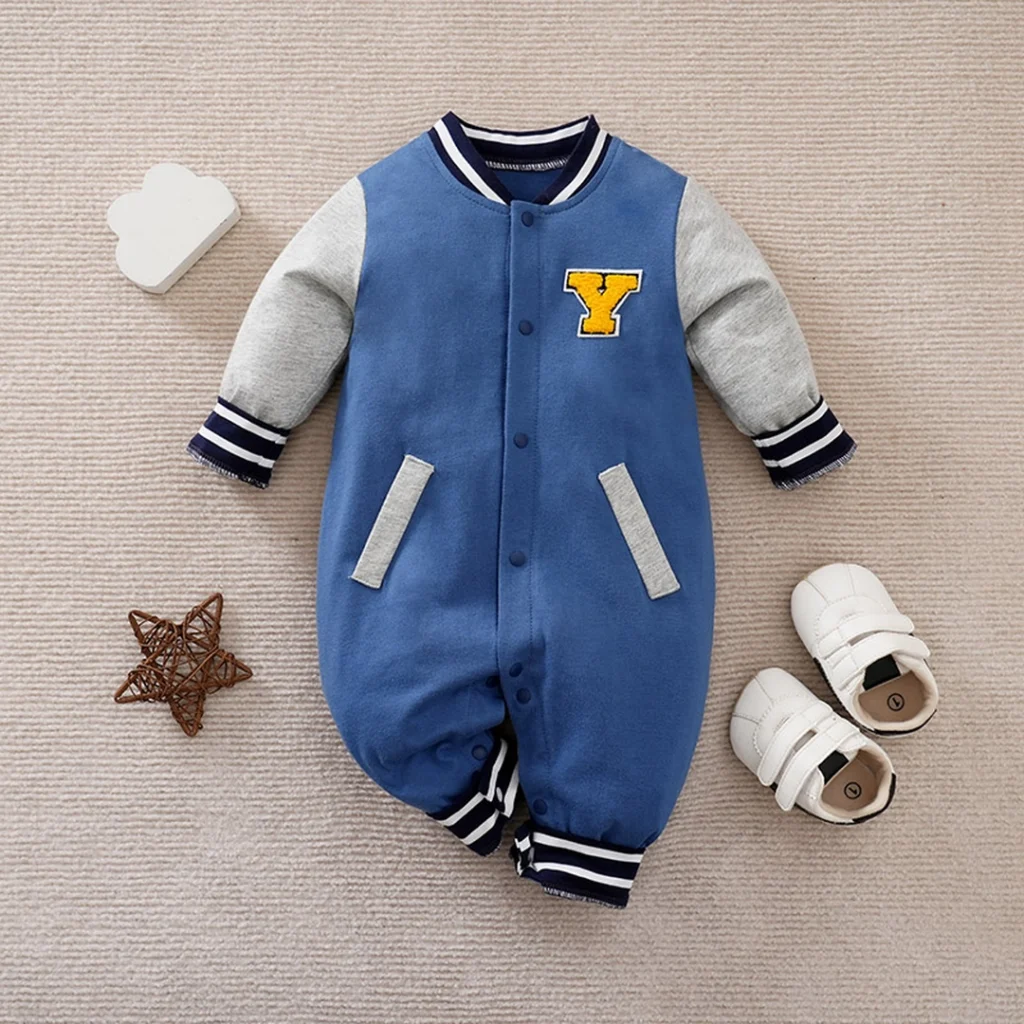 Blue And Gray Sports Jersey Style Baby Romper