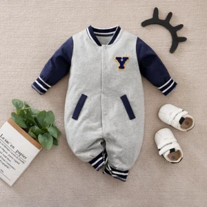 Dark Blue And Gray Sports Jersey Style Baby Romper
