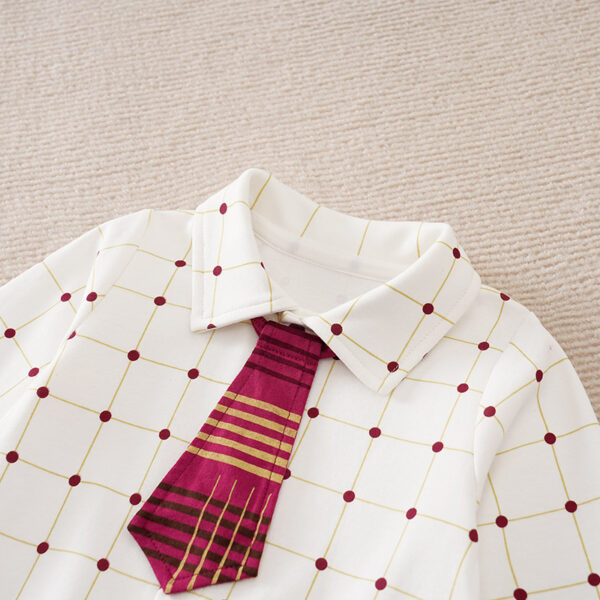 Red Dots N Lines Formal Office Dress With Tie
