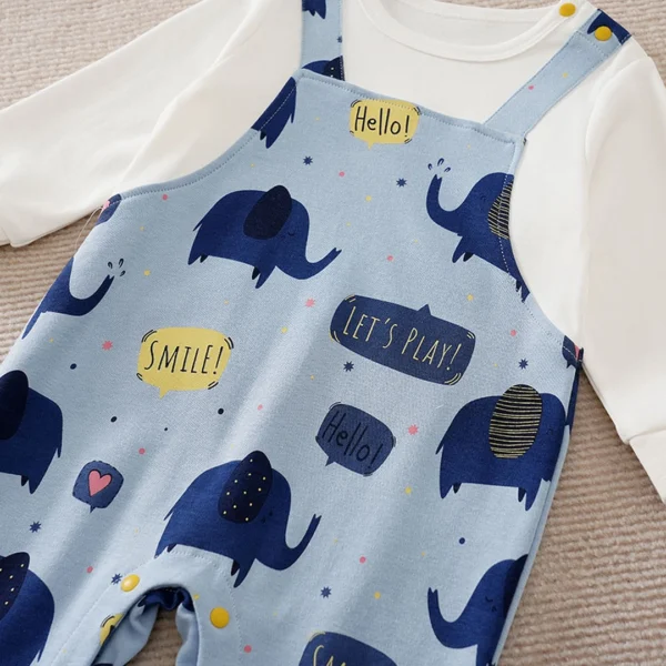 Casual Blue White Dungaree Style Baby Romper