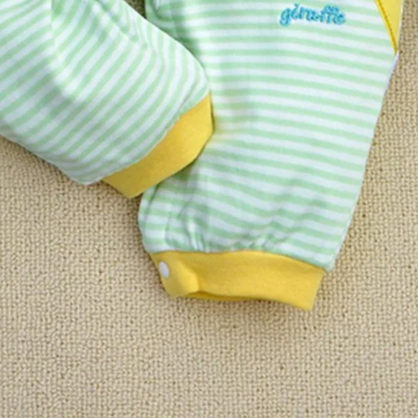 Green Lines With Yellow Giraffe Baby Romper